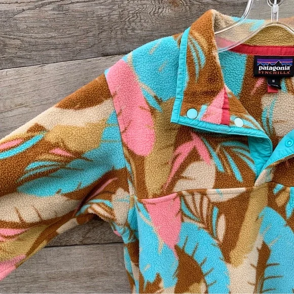 Patagonia Lightweight Synchilla Womens M Snap T Pullover Fleece Feather Print - Picture 4 of 16
